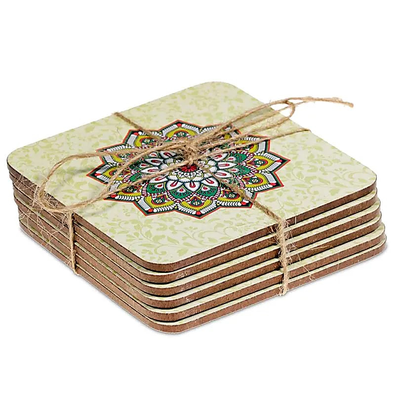 Coaster Set - Mandala (green), 6 pcs, 10 x 10 cm