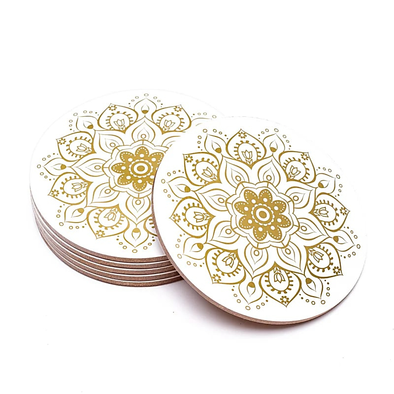 Coaster Set - Mandala (White), 6 pcs, 10 cm