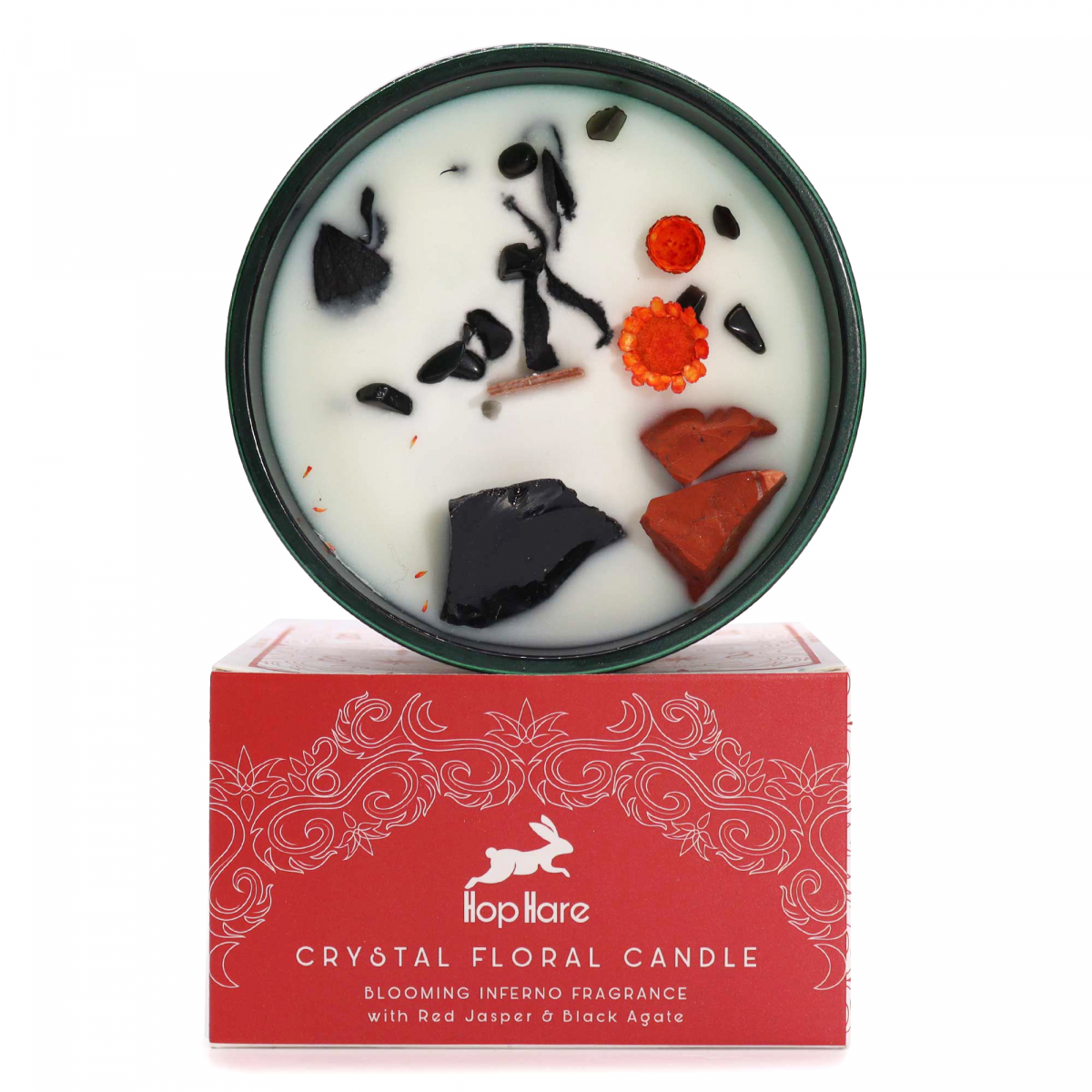 Crystal Candle Red Jasper - Floral Storm