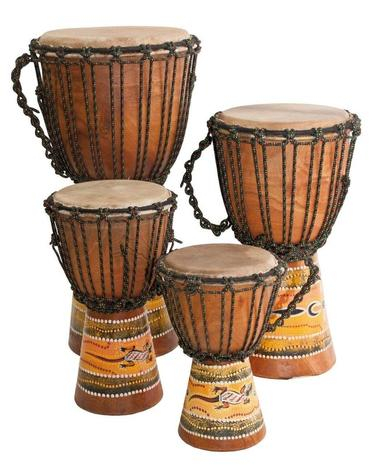DJEMBE WITH ABORIGINAL MAHOGANY PAINTING 30 CM