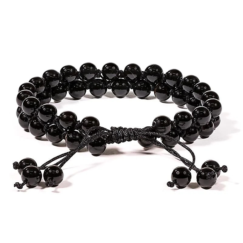 Double-row Black Agate Bracelet, Adjustable