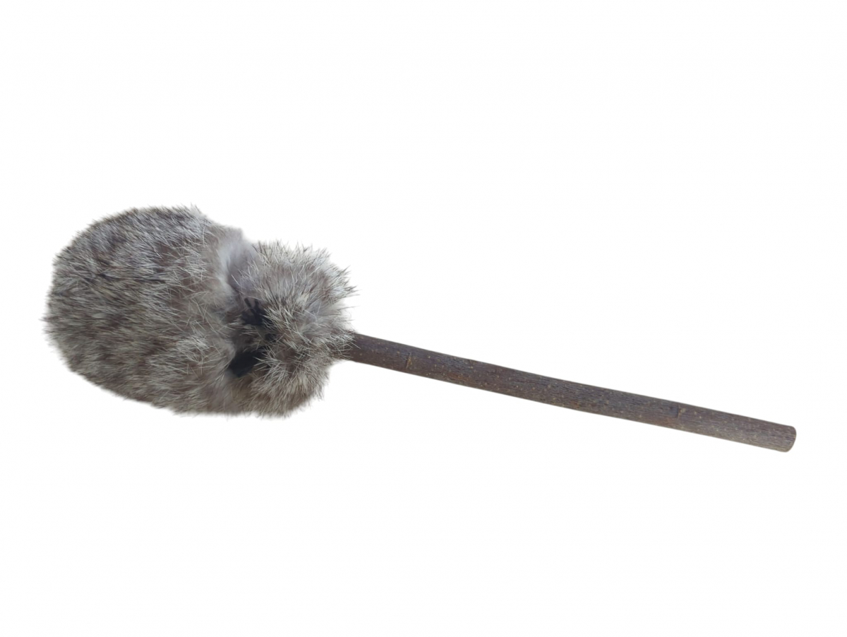 Double-sided drumstick for shamanic drum with skin + rabbit fur