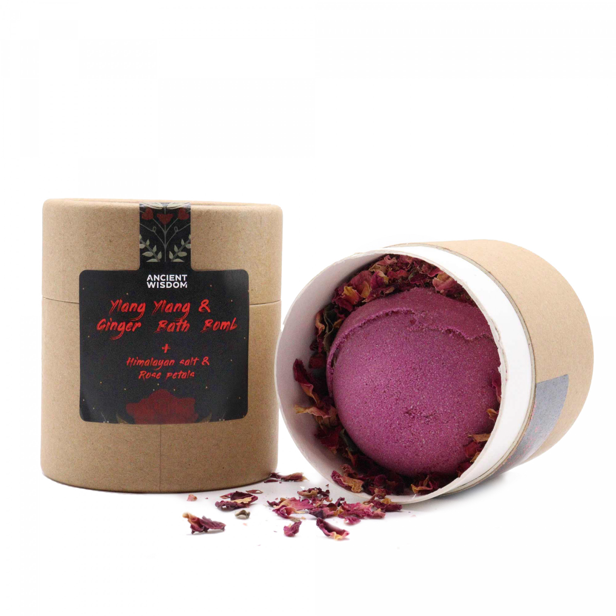 Effervescent Bomb Ylang Ylang and Ginger, Himalayan Salt, Rose Petals