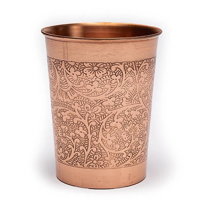 Etched Copper Cup with Floral Pattern, 250ml