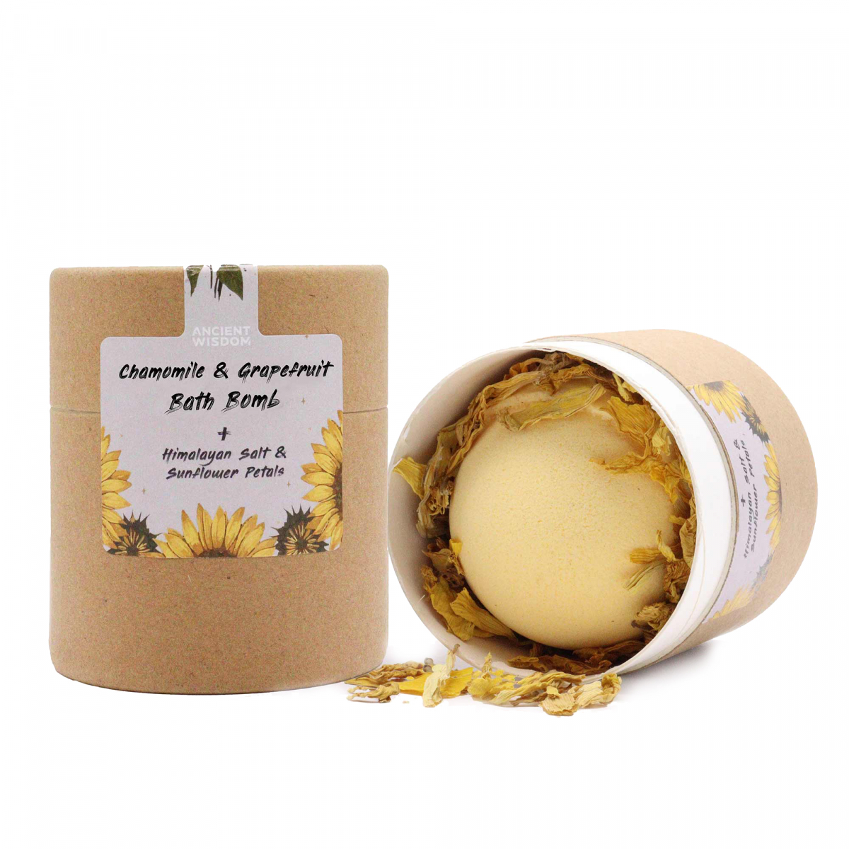 Fizzing Bomb Chamomile and Grapefruit, Himalayan Salt, Sunflower Petals