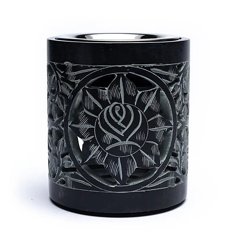 Fragrance Lamp and Incense Burner made of Alabaster - Black, 11 cm / 600 g