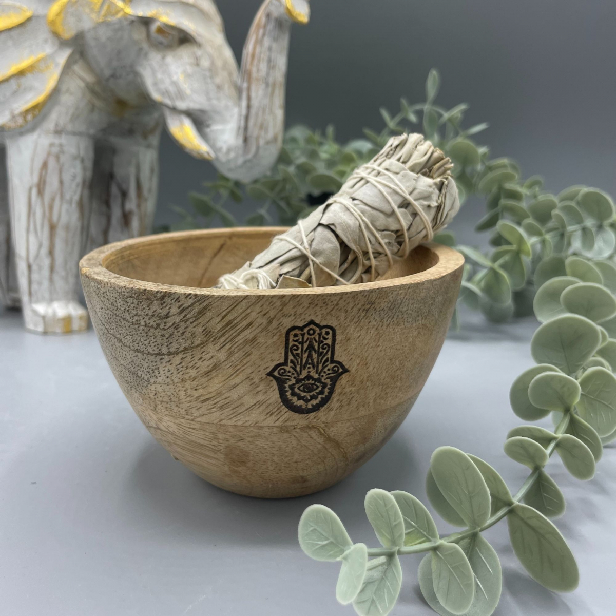 Hamsa Wooden Ritual Bowl, 12x7cm