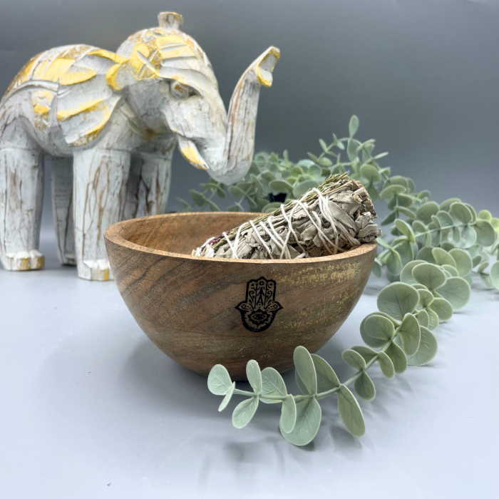 Hamsa Wooden Ritual Bowl, 14x7cm