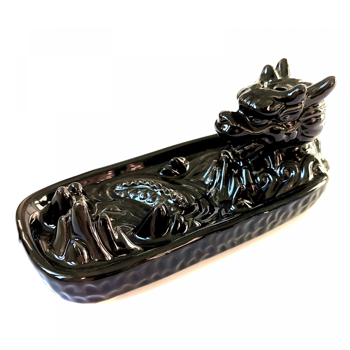 Incense Cone Holder with Flowing Smoke - Dragon on a Rock