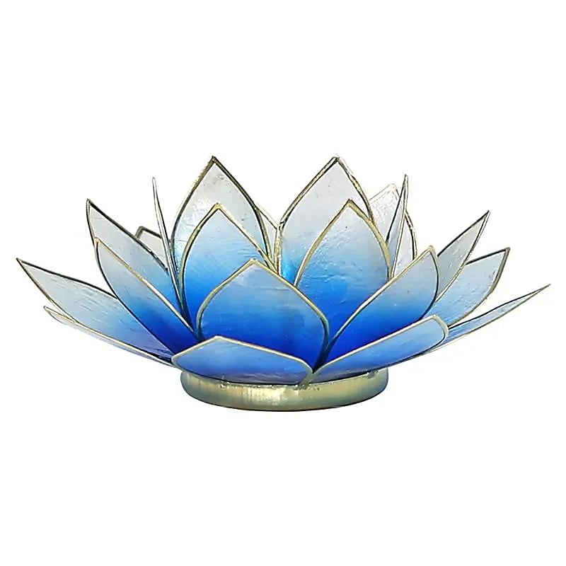 Lotus Capiz Shell Candle Holder - Blue-White, Gold Trim