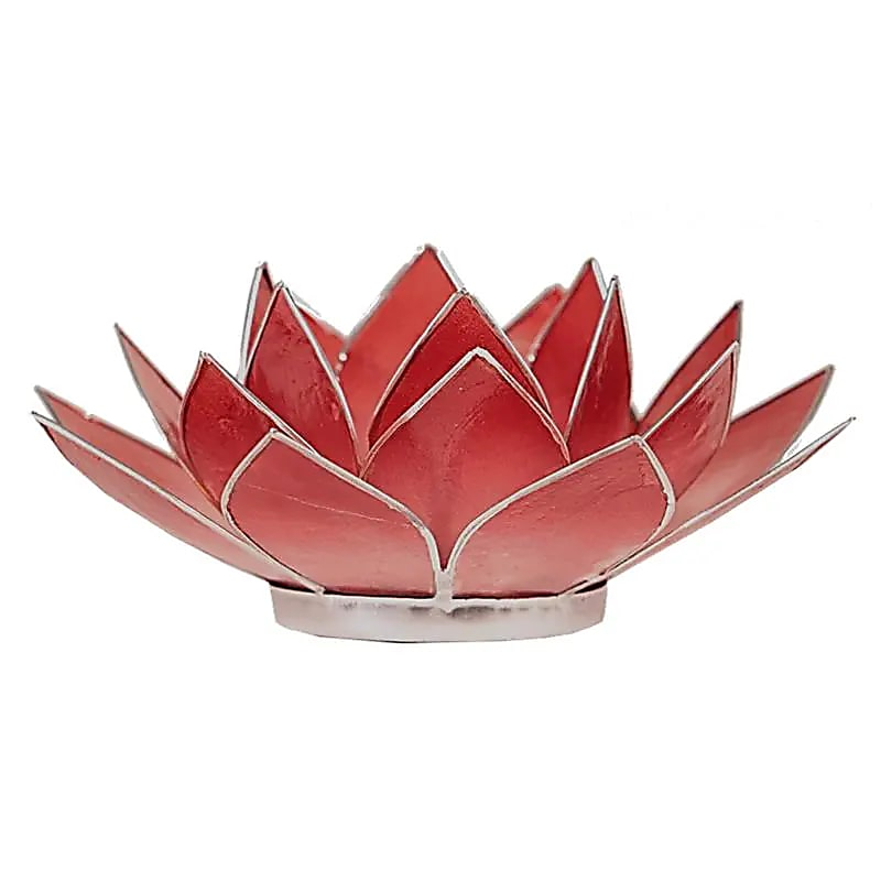Lotus Capiz Shell Candle Holder - Pink-Red, Silver Trim