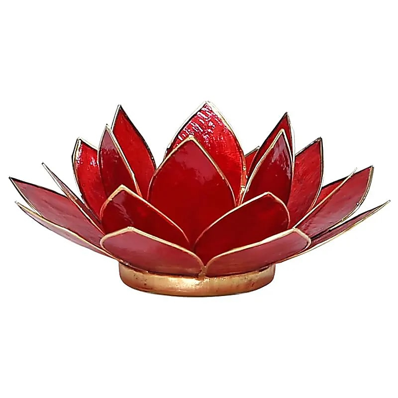 Lotus Shell Capiz Candle Holder - Chakra 1 (Red), Gold Trim