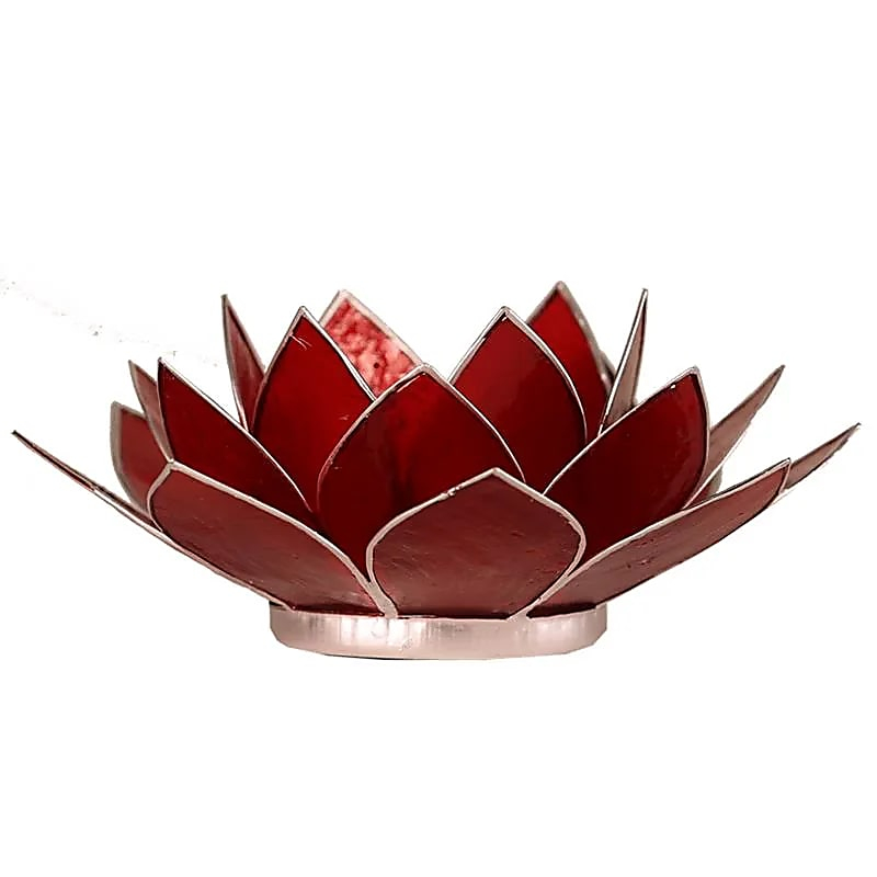 Lotus Shell Capiz Candle Holder - Chakra 1 (Red), Silver Trim
