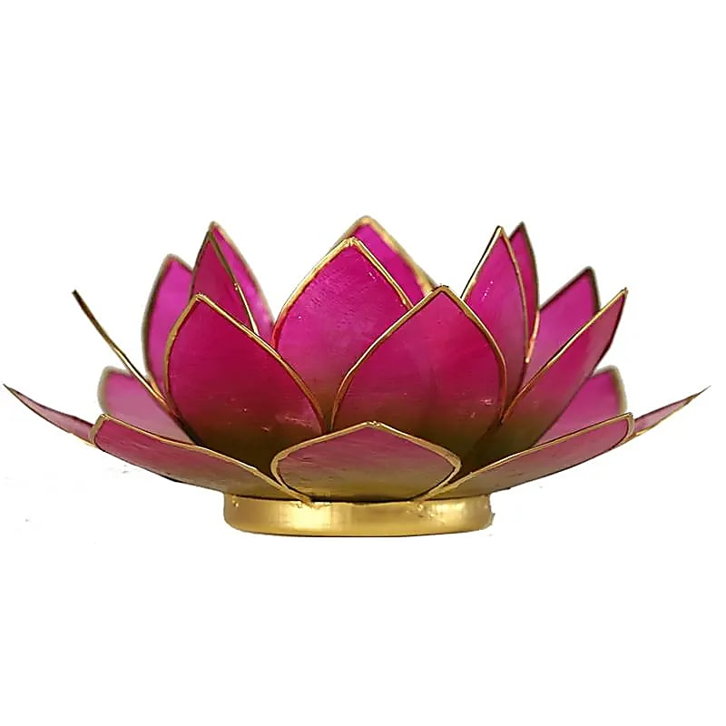 Lotus Shell Capiz Candle Holder - Green-Pink, Gold Rim