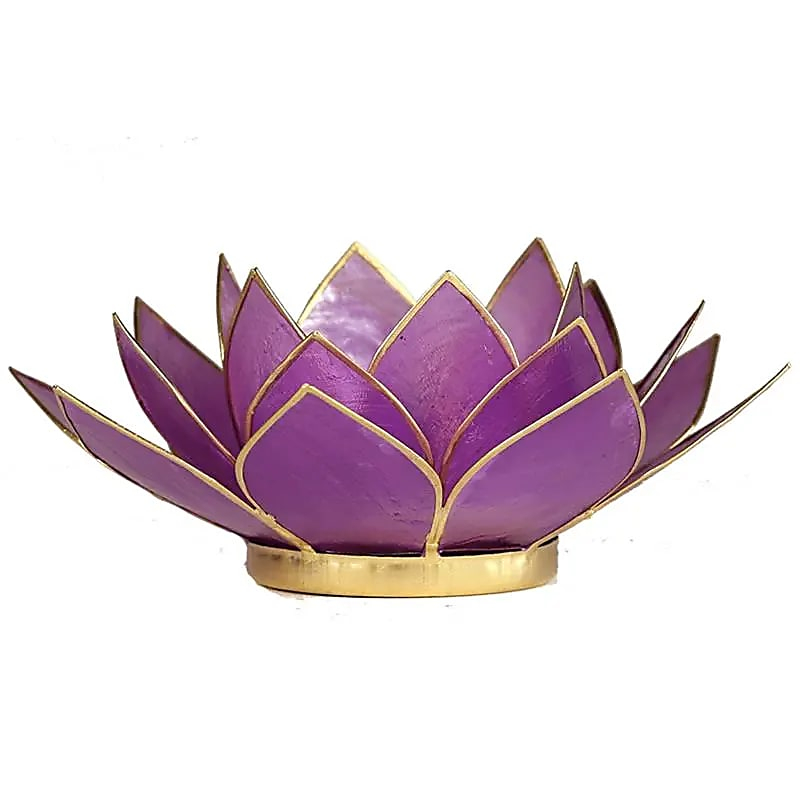 Lotus Shell Capiz Candle Holder - Light Purple, Gold Trim