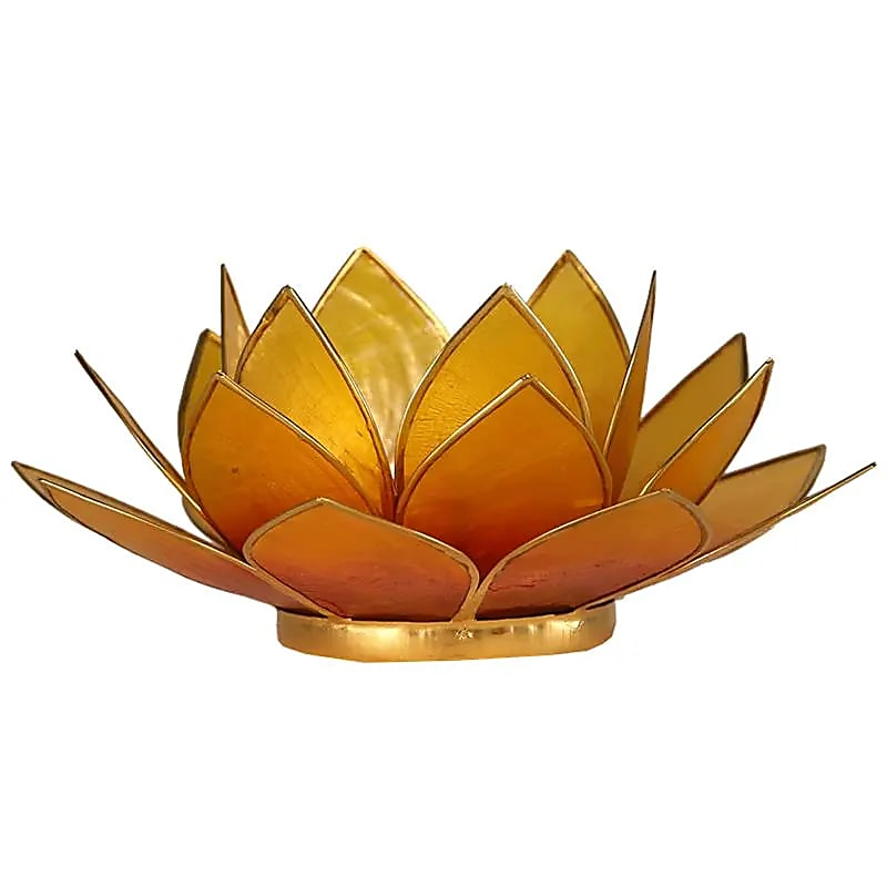 Lotus Shell Capiz Candle Holder - Orange-Yellow, Gold Rim