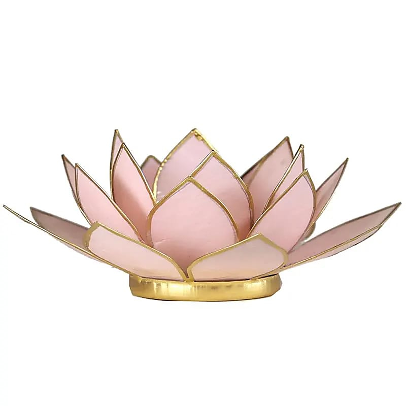 Lotus Shell Capiz Candle Holder - Pastel Pink, Gold Trim
