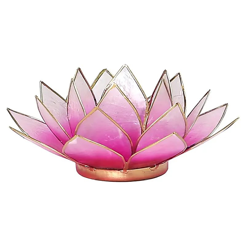 Lotus Shell Capiz Candle Holder - Pink, Gold Trim