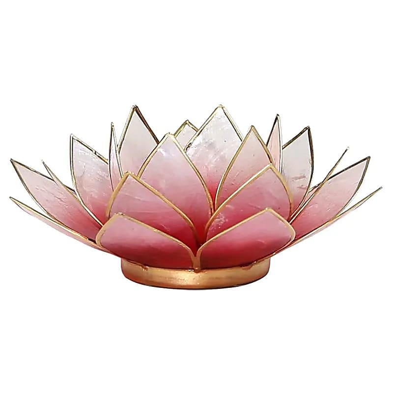 Lotus Shell Capiz Candle Holder - Red-Pink, Gold Trim