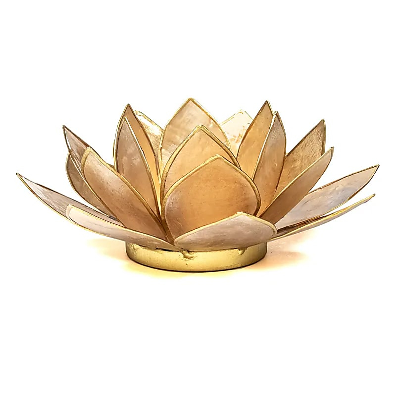 Lotus Shell Capiz Candle Holder - Smoky Beige with Gold Trim