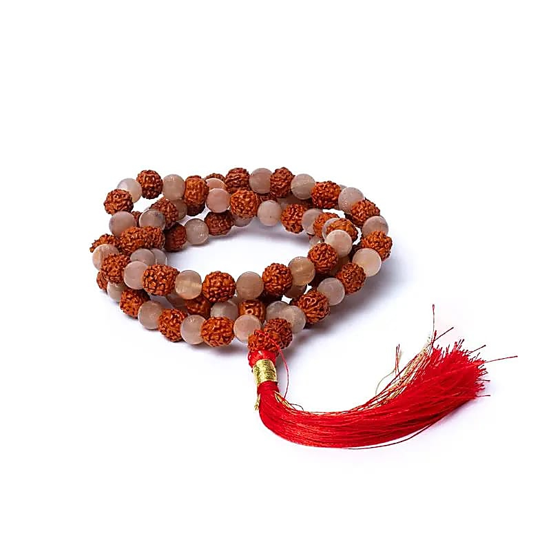 Mála - Peach Moonstone and AA Quality Rudraksha