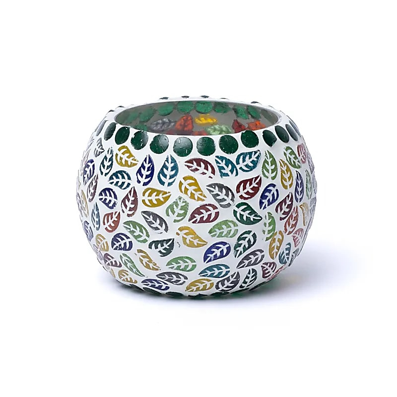 Mosaic Candle Holder - Leaves, 9 cm