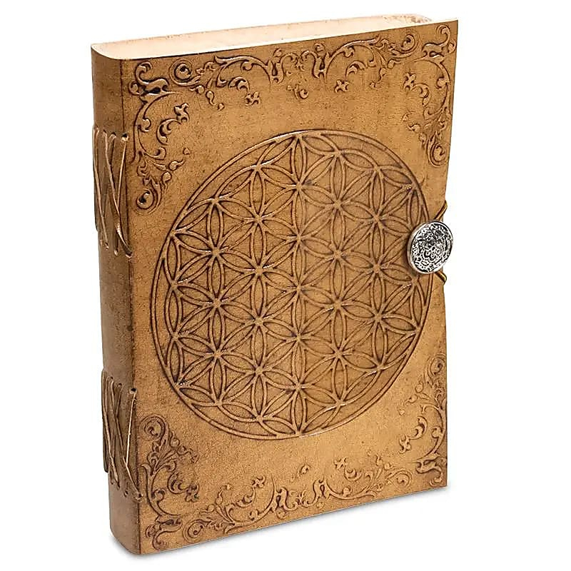 Notebook Flower of Life - PU leather, string closure (12.5 × 17.5 × 3 cm)