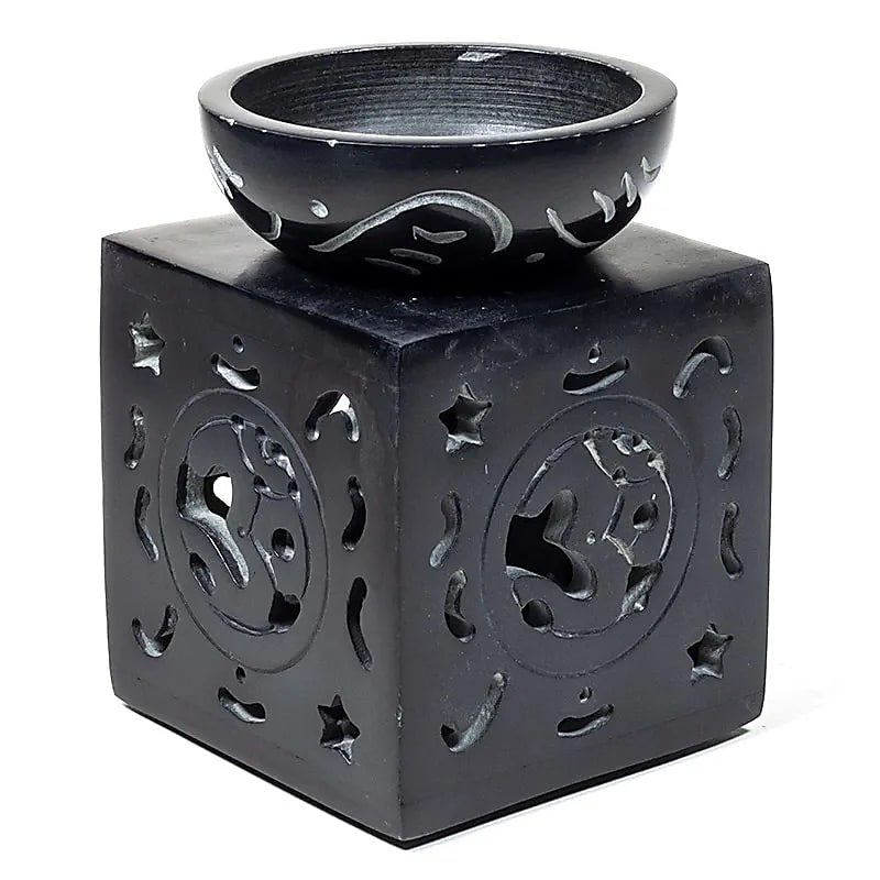 Ohm Aroma Lamp made of Soapstone - Black, 11 x 8 cm (Polished Soapstone)