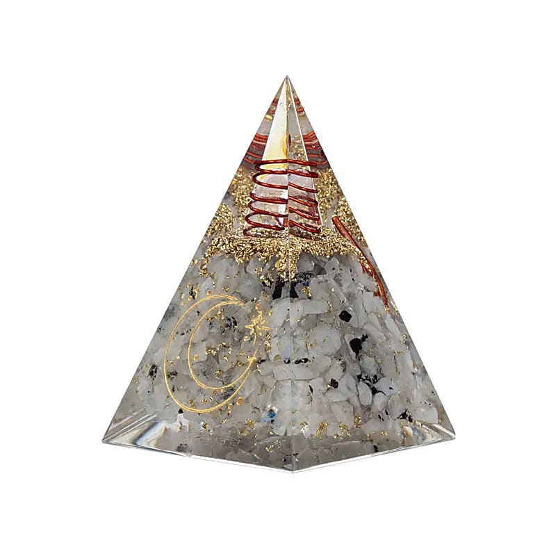 Orgonite Pyramid – Moonstone with Moon Symbol