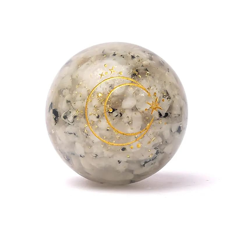 Orgonite Sphere – Moonstone with Moon Symbol