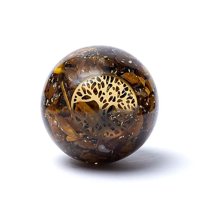 Orgonite Sphere – Tiger's Eye Tree of Life