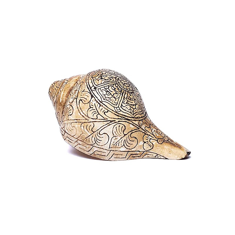 Ritual Conch Shell with OMPMH Decoration - Shell for Ceremony and Puja