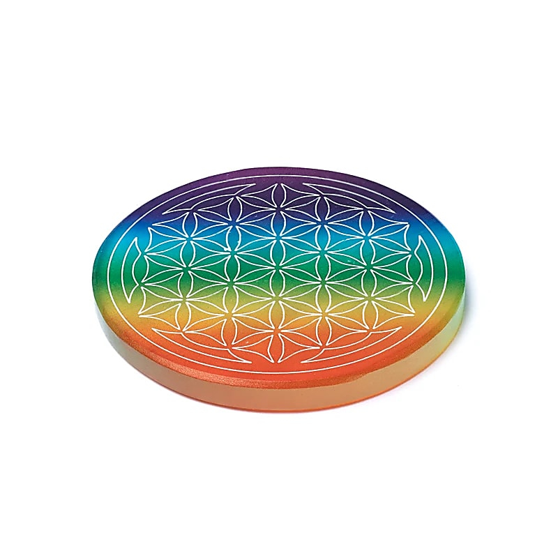Selenite Coaster - Flower of Life, 9 × 0.8 cm