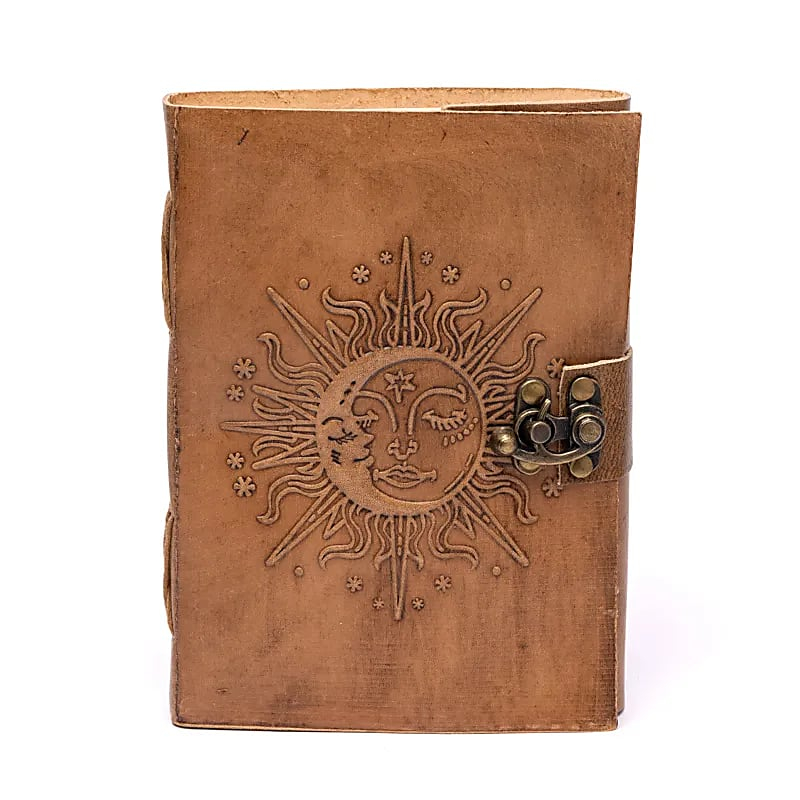 Sun & Moon Notebook - PU leather, metal lock (18 × 13 cm)