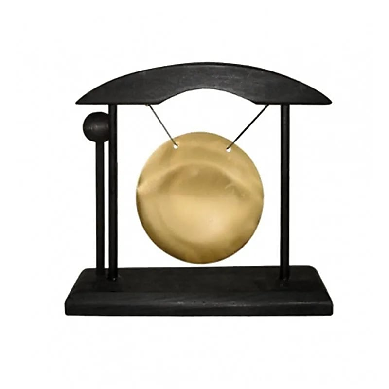 Table Gong with Stick - Black-Gold, 16 × 5 × 16 cm