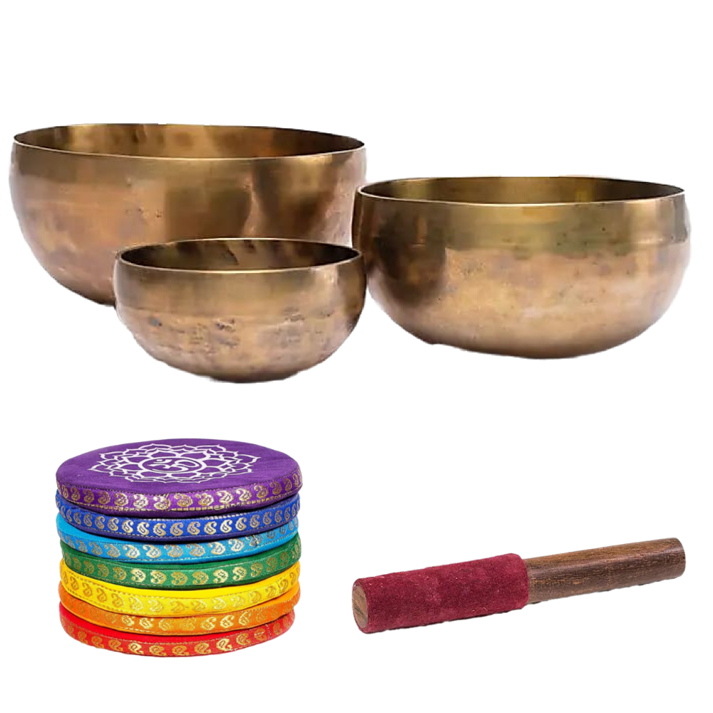 Tibetan Hand Hammered Singing Bowl 300-400g with Mallet and Cushion 11cm
