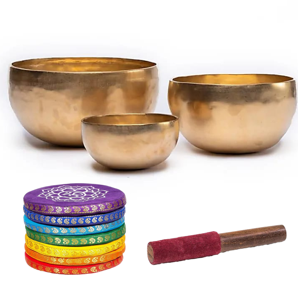 Tuned Therapeutic Tibetan Bowl tone G-432Hz Vishuddi 400-500g set, hand-hammered