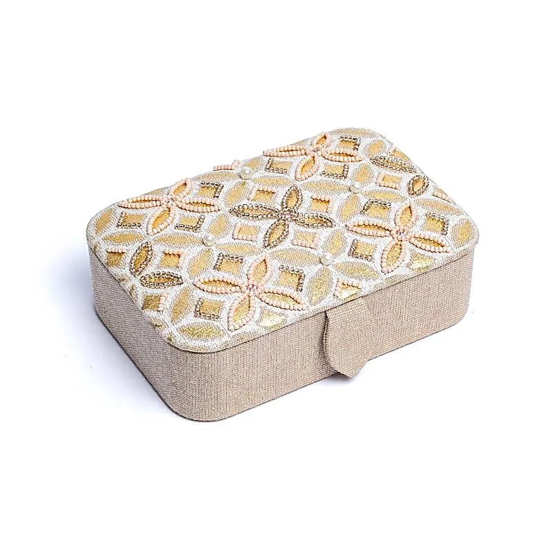 Velvet Jewelry / Tarot Box - Beige-Gold with Flower of Life