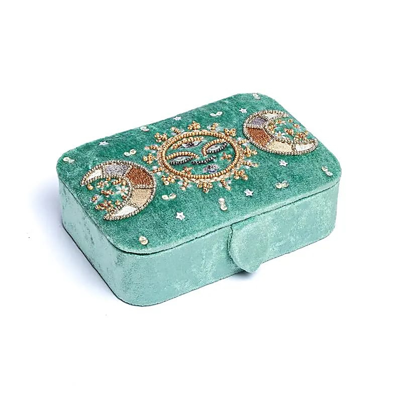 Velvet Jewelry / Tarot Box - Mint with Moon Phases