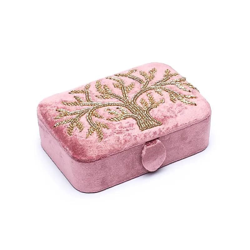 Velvet Jewelry / Tarot Box - Pink with Tree of Life