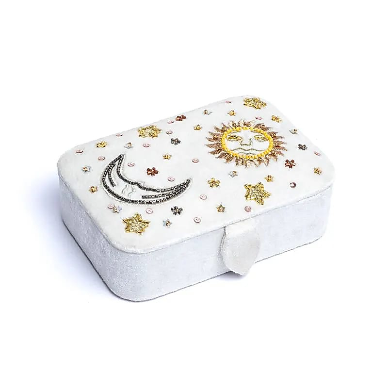Velvet Jewelry / Tarot Box - White with Sun and Moon