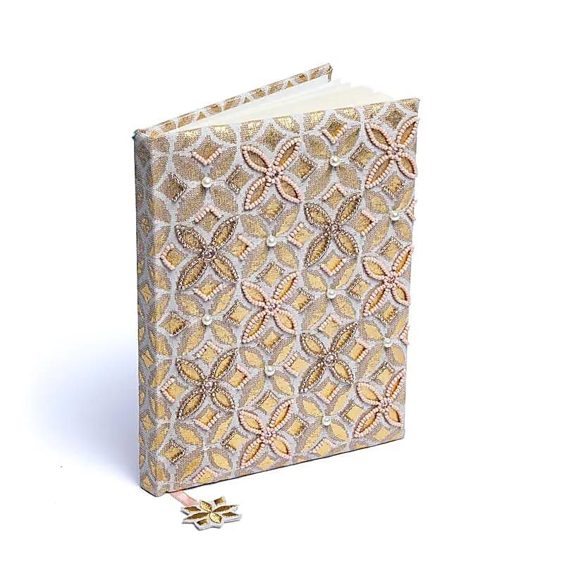 Velvet Notebook - Beige-Gold with Flower of Life (20 x 15 cm)
