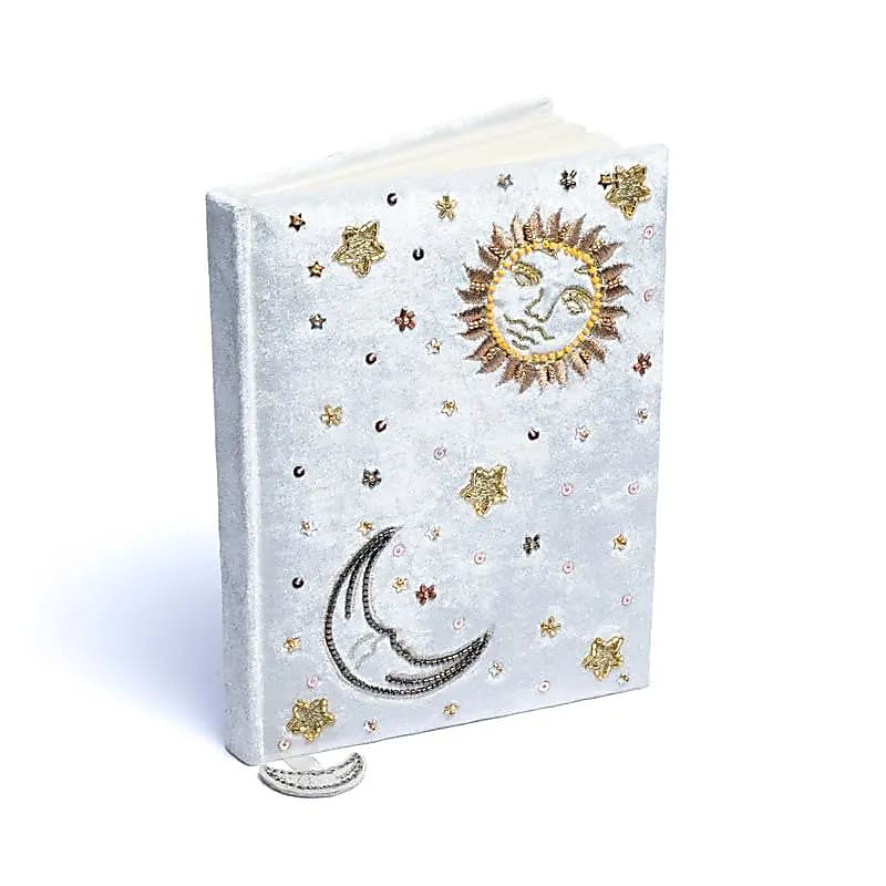 Velvet Notebook - White with Sun and Moon (20 x 15 cm)
