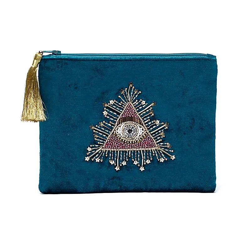 Velvet Zipper Case - Petrol with Tarot Eye (20 × 15 cm)