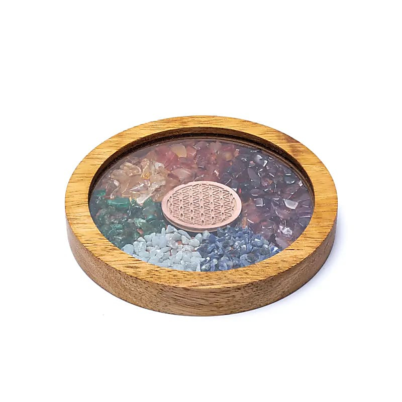 Wooden Coaster - Chakras and Flower of Life, ⌀ 10 × 1,7 cm