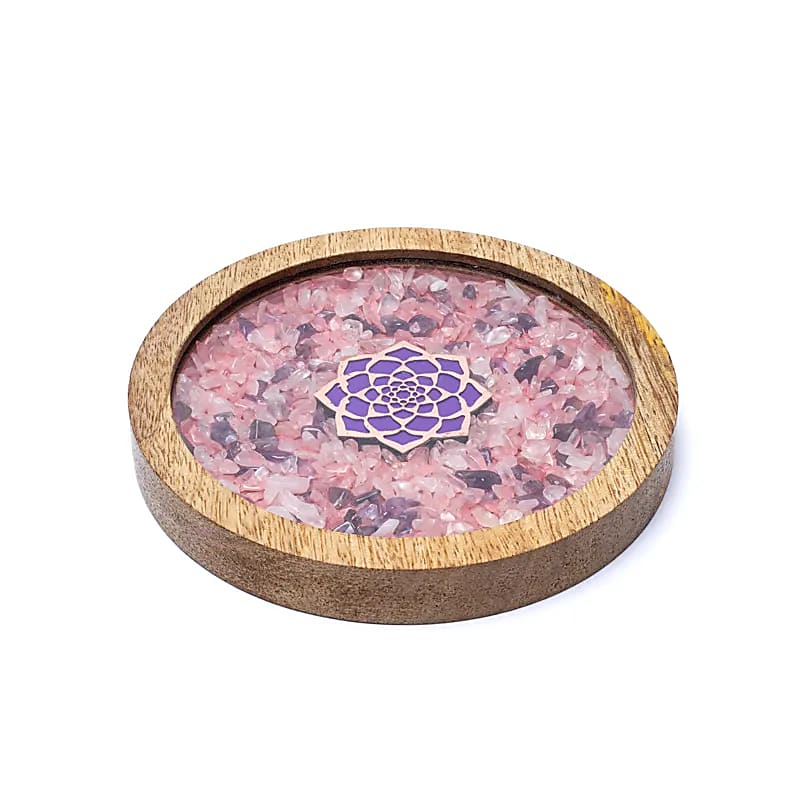 Wooden Coaster - Lotus, Rosewood & Amethyst, ⌀ 10 × 1.7 cm