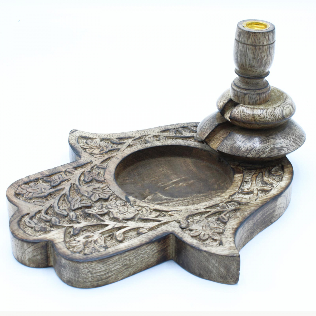 Wooden Incense Cone Smoke Flow Stand - Large - Hamsa