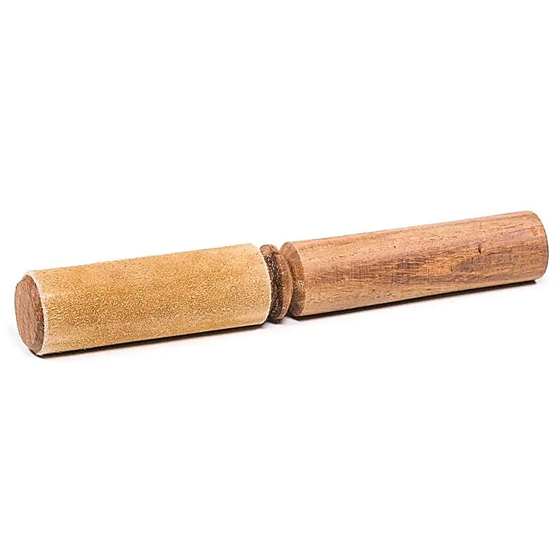 Wooden Tibetan bowl mallet with light brown suede, 19cm